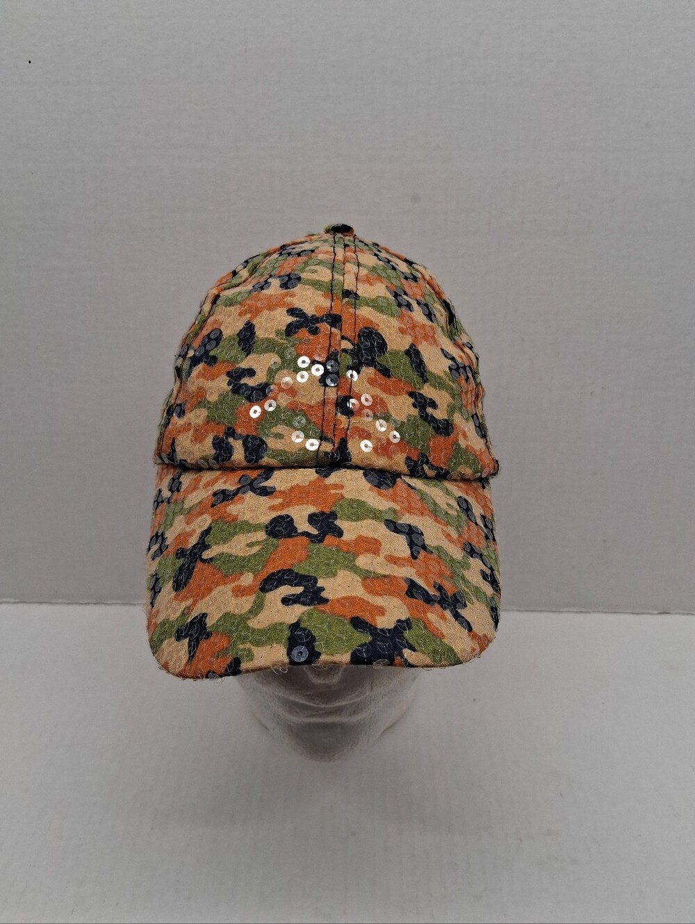 Women's Camouflage Sequins Baseball Cap Hat Adjustable Strap Orange Green Beige